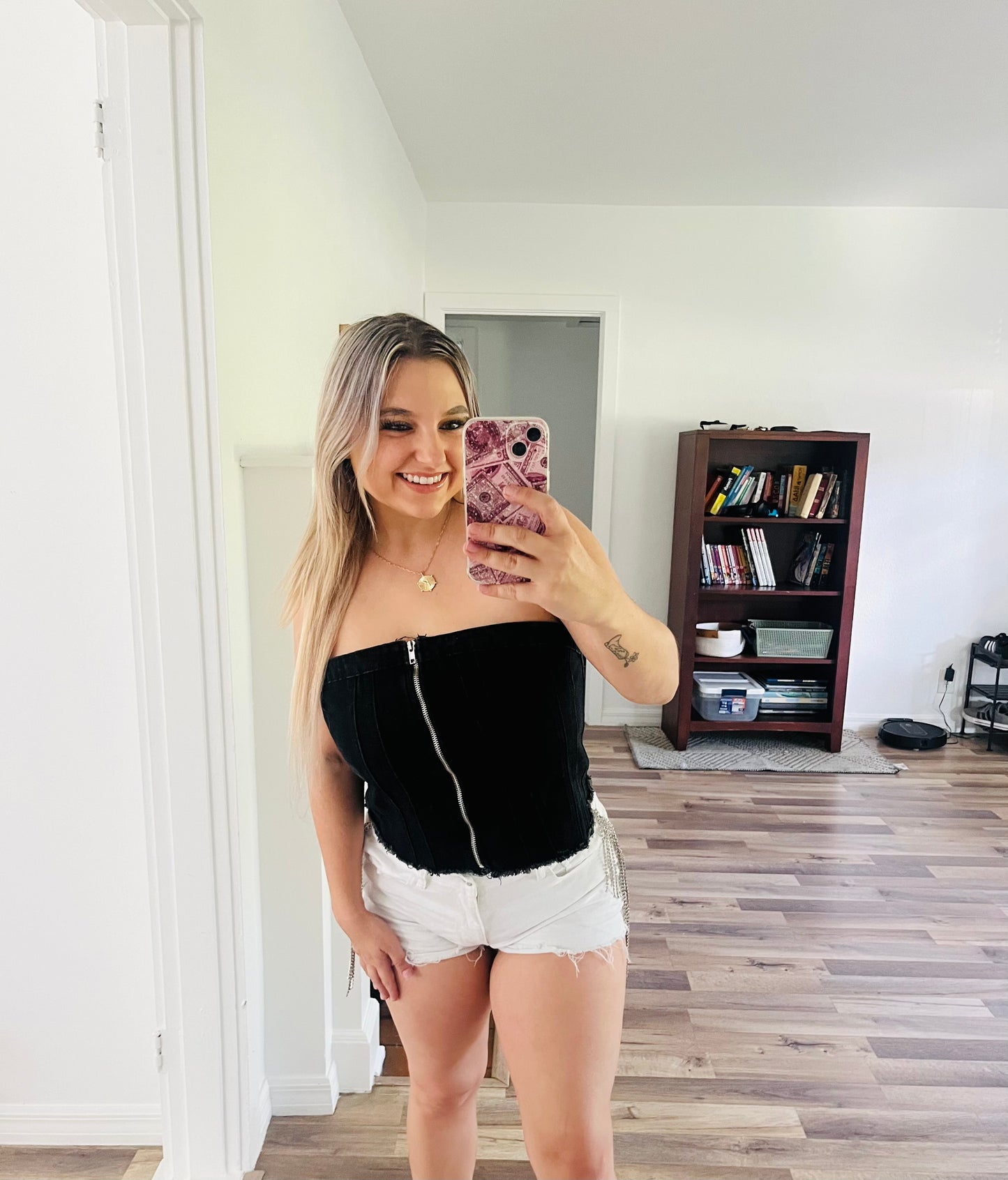 Denim zipper crop top