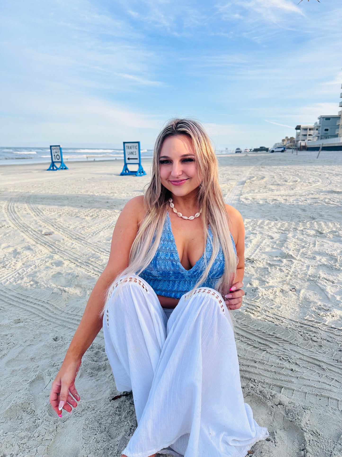 Blanco denim halter tank top