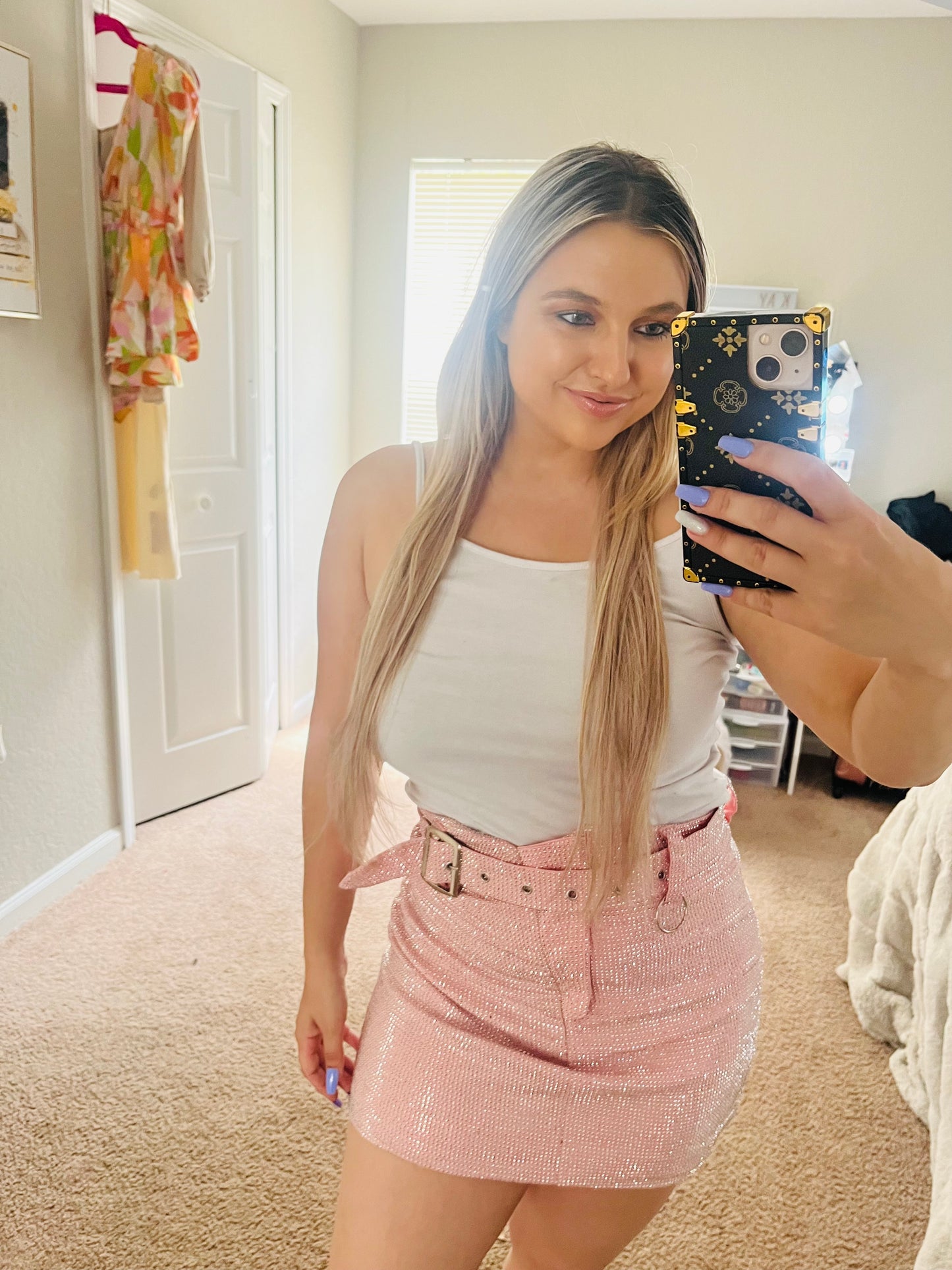 Pink sequin skirt