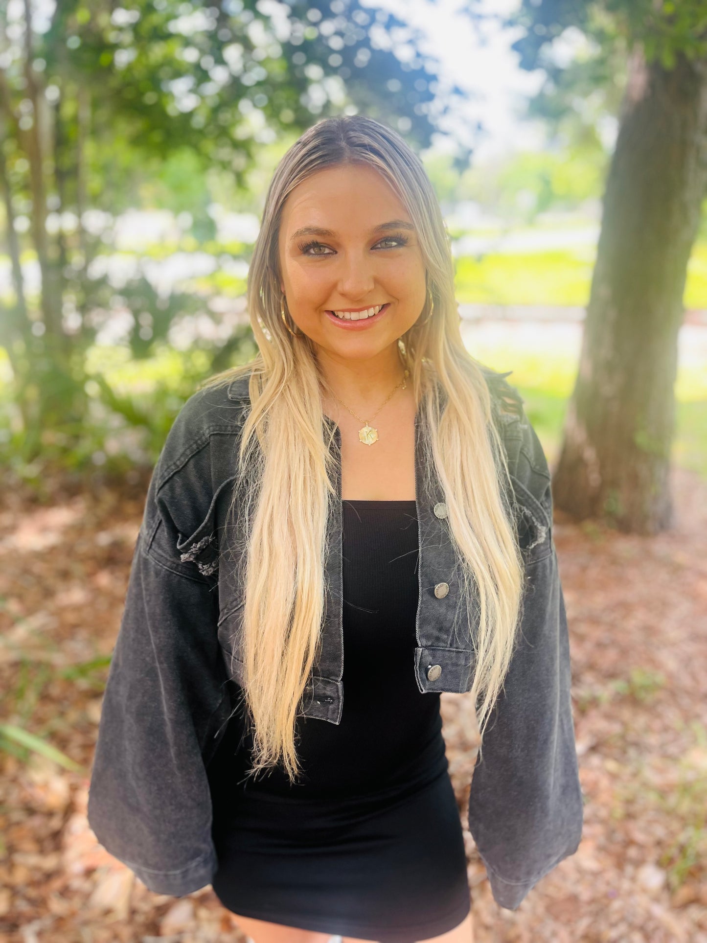 Kay’s sequin jean crop jacket