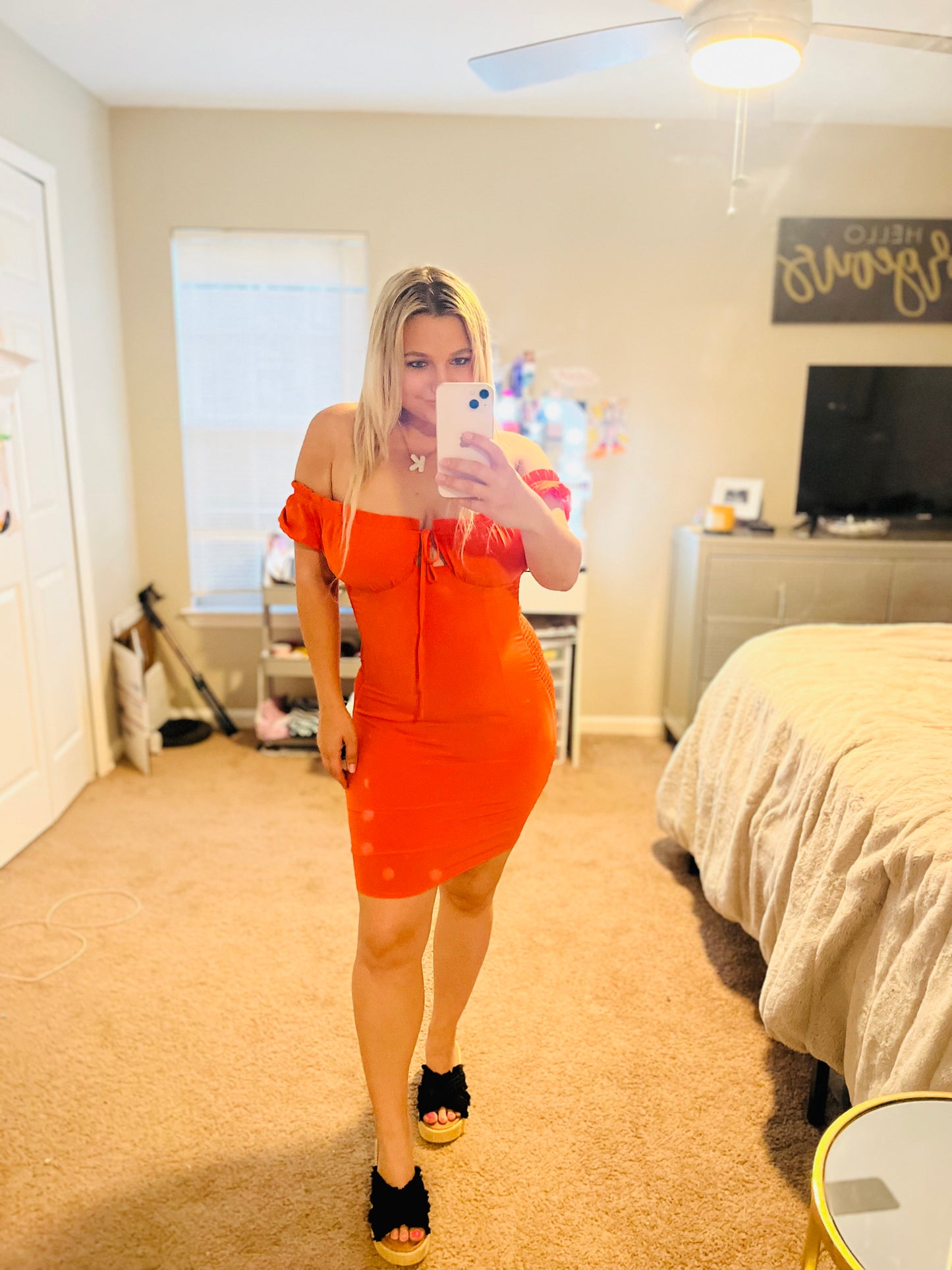 Orange Off-Shoulder Dress