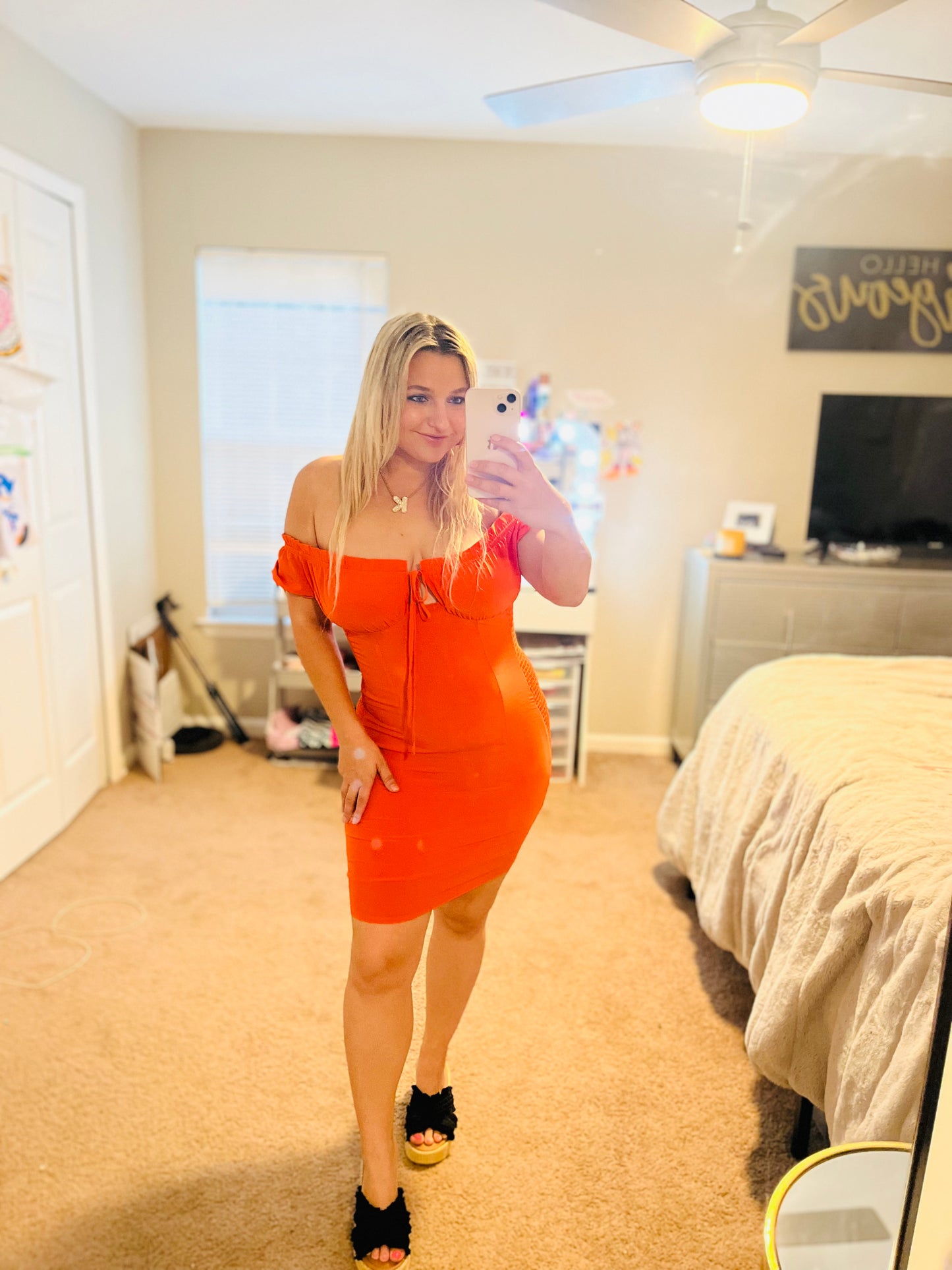 Orange Off-Shoulder Dress