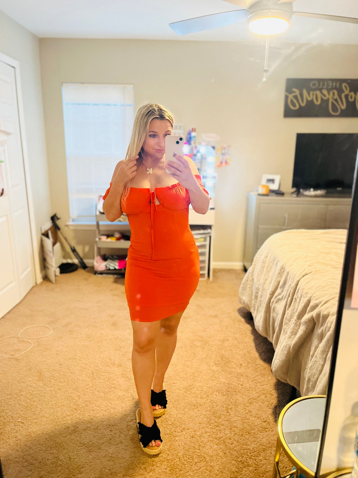 Orange Off-Shoulder Dress