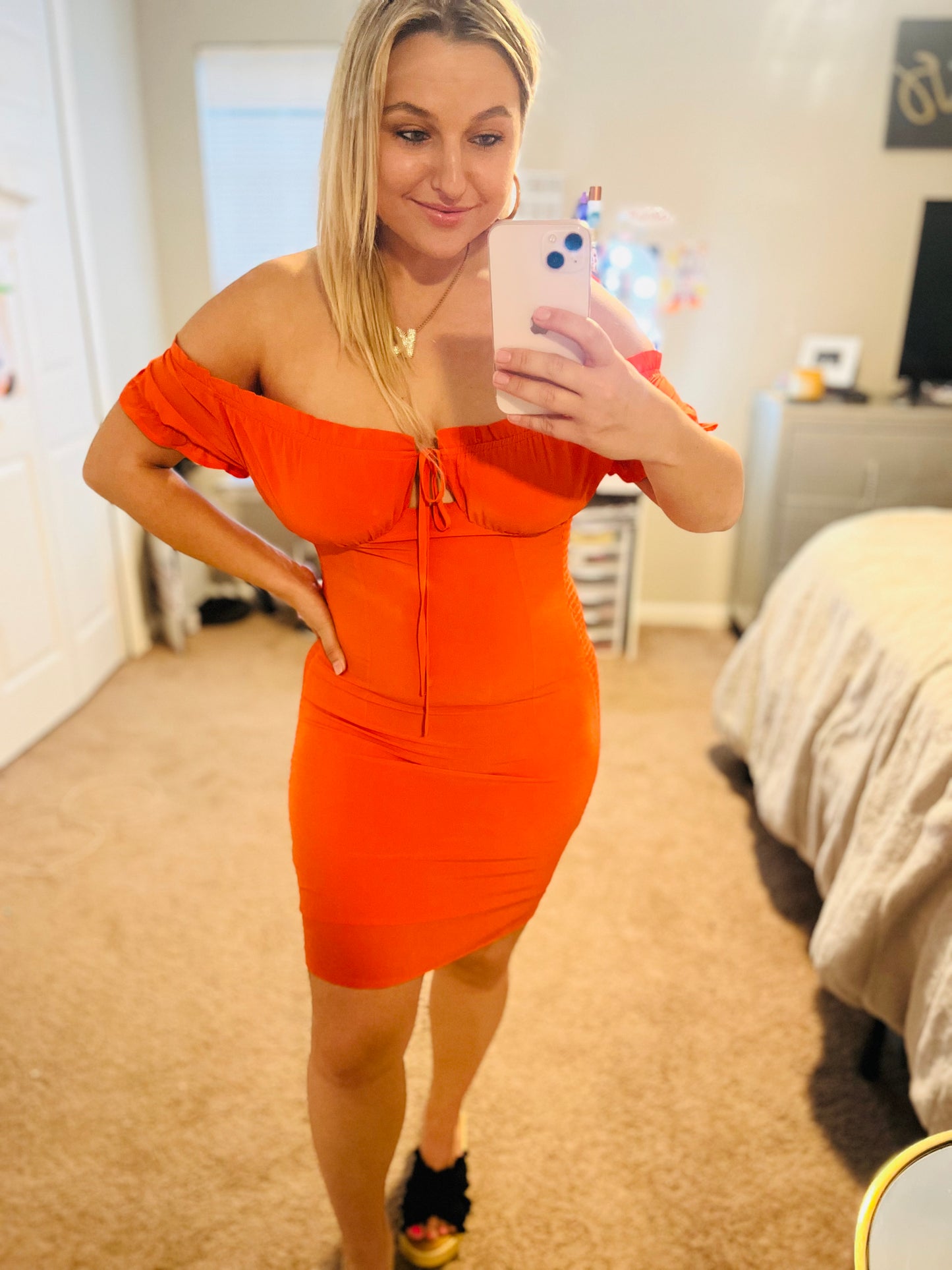 Orange Off-Shoulder Dress
