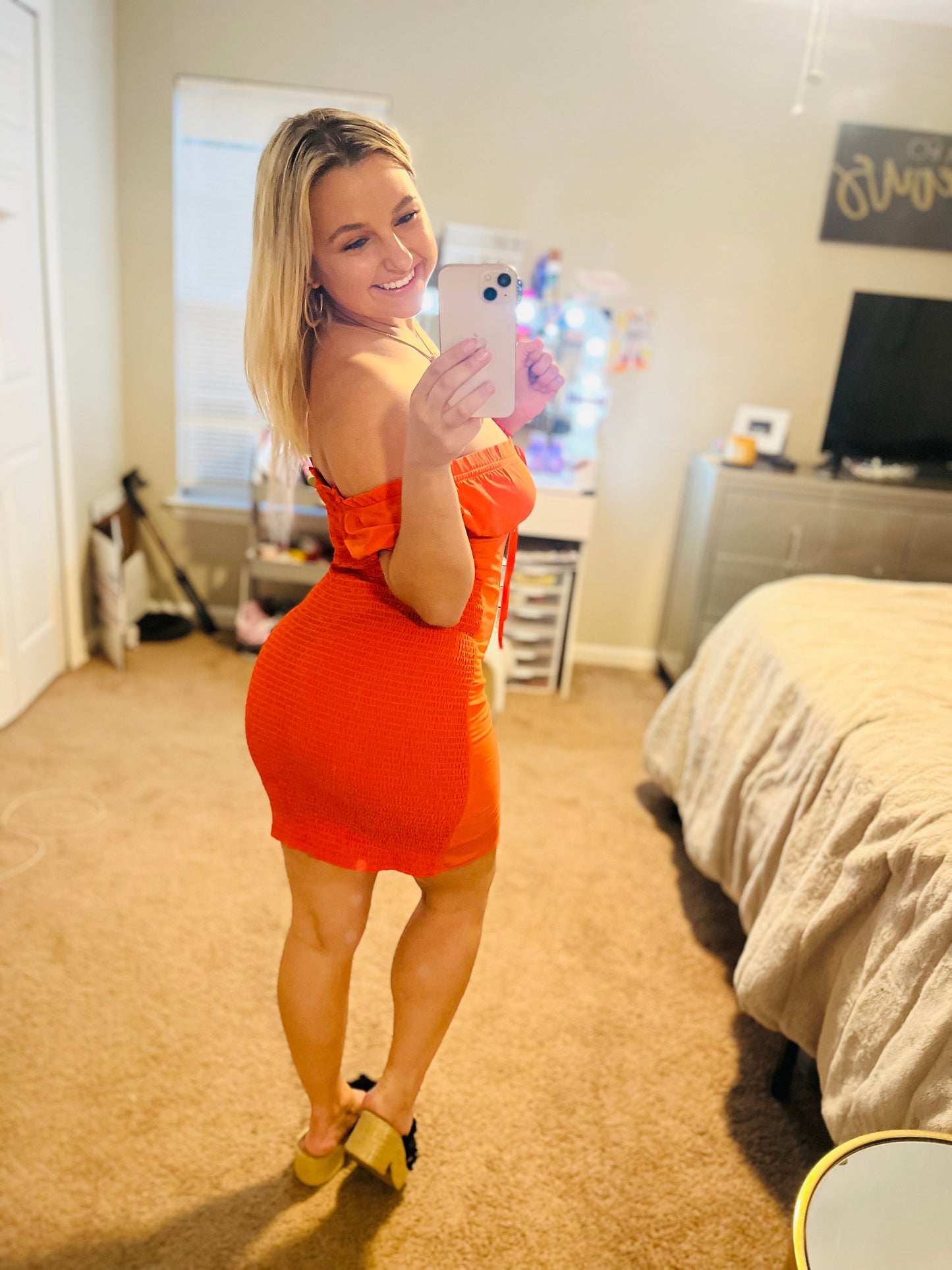 Orange Off-Shoulder Dress