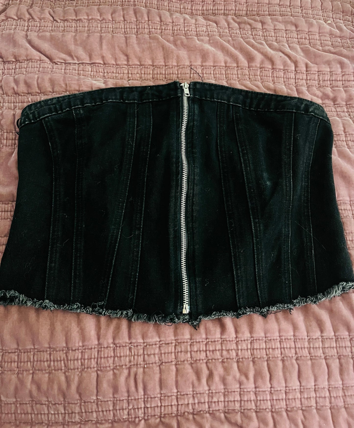 Denim zipper crop top