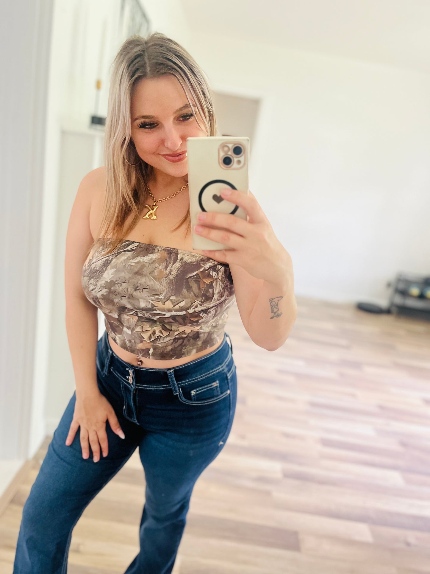 Camo crop tube top