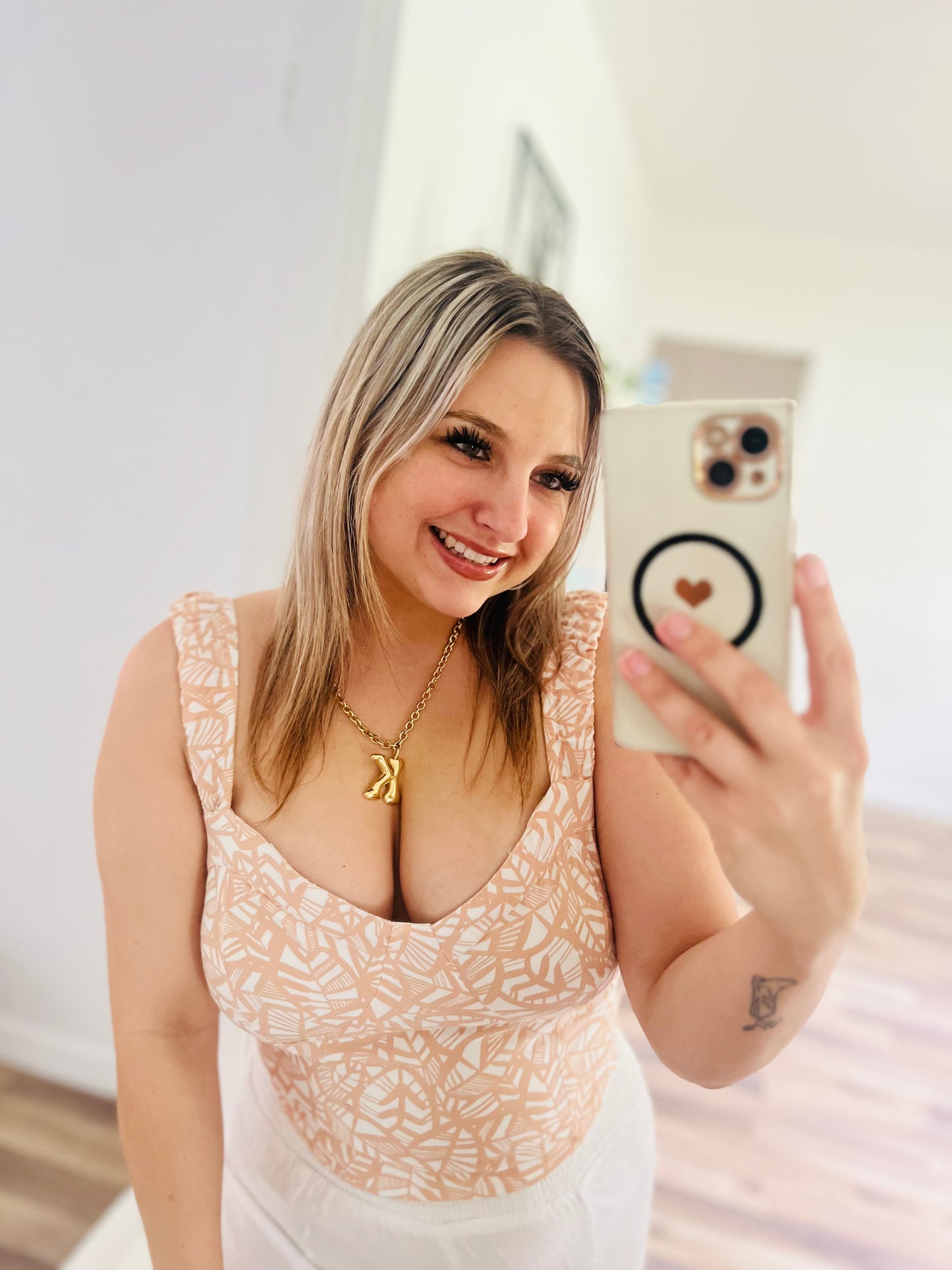 Beige floral crop tank top