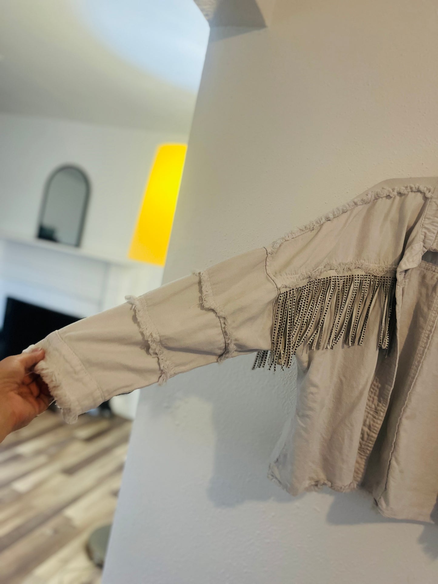 Fringe denim white jacket