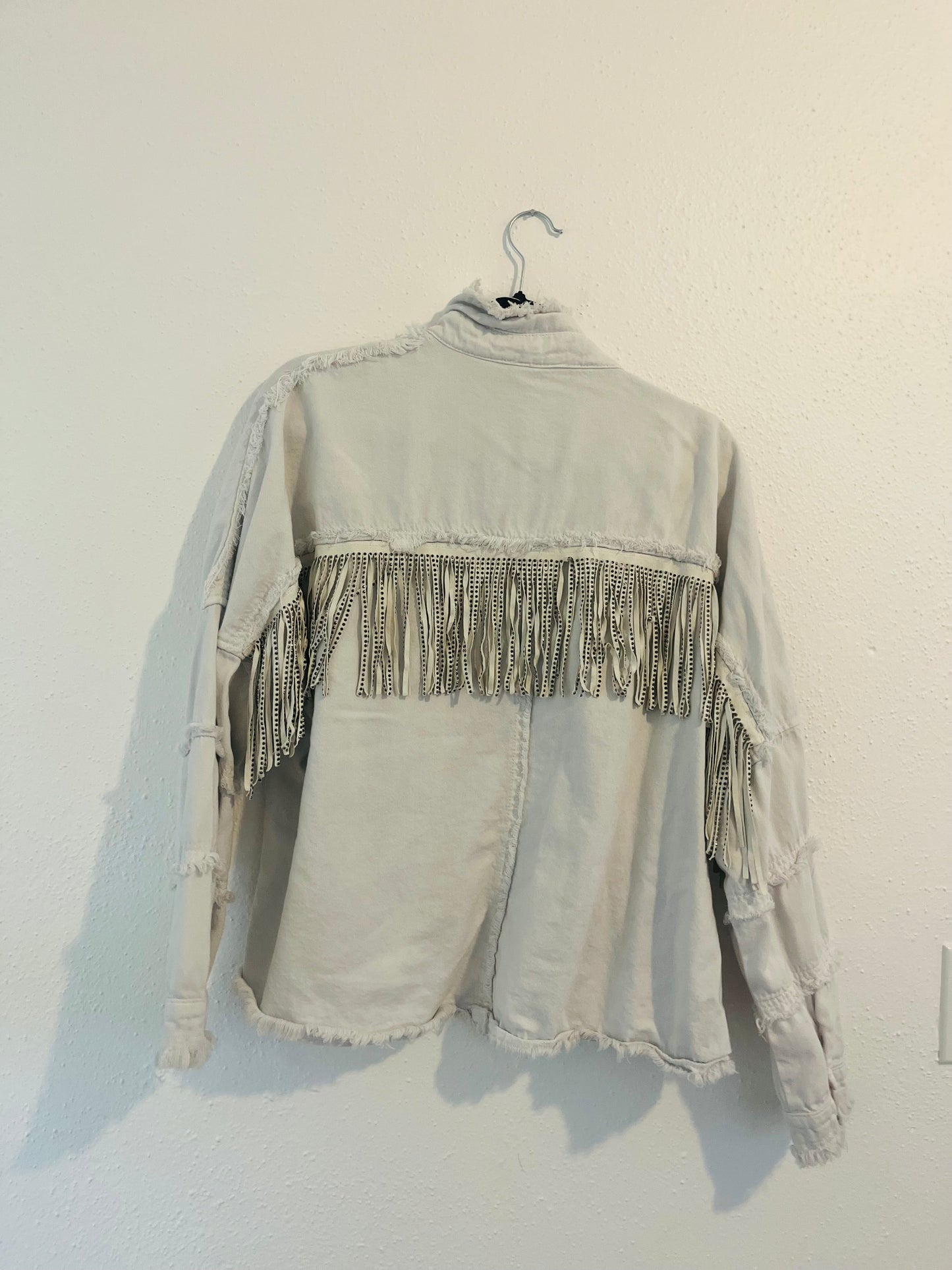 Fringe denim white jacket
