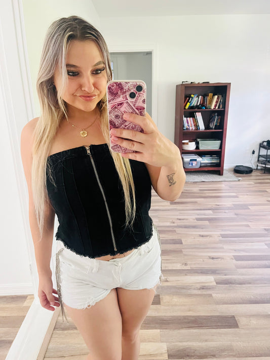 Denim zipper crop top