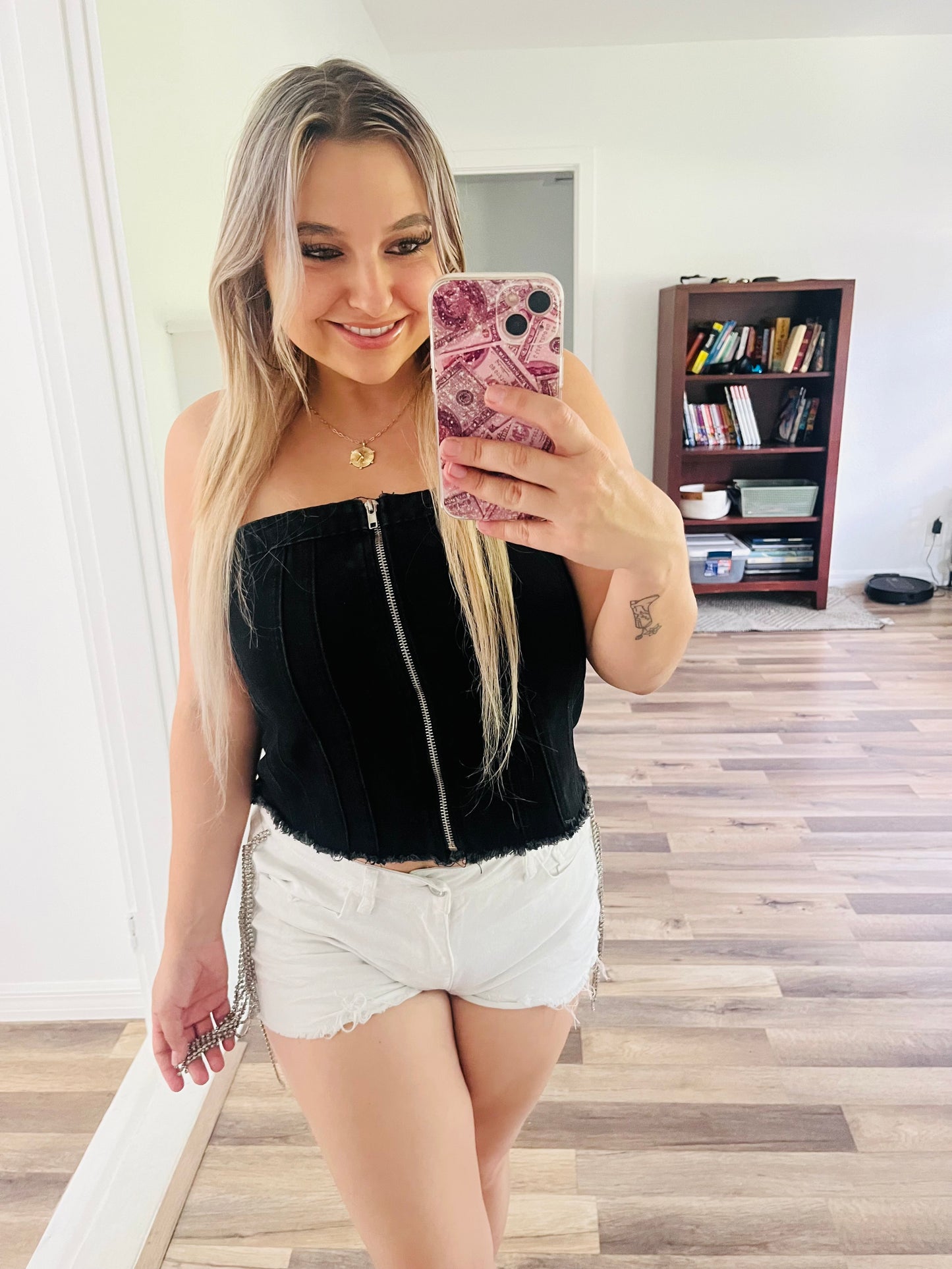 Denim zipper crop top