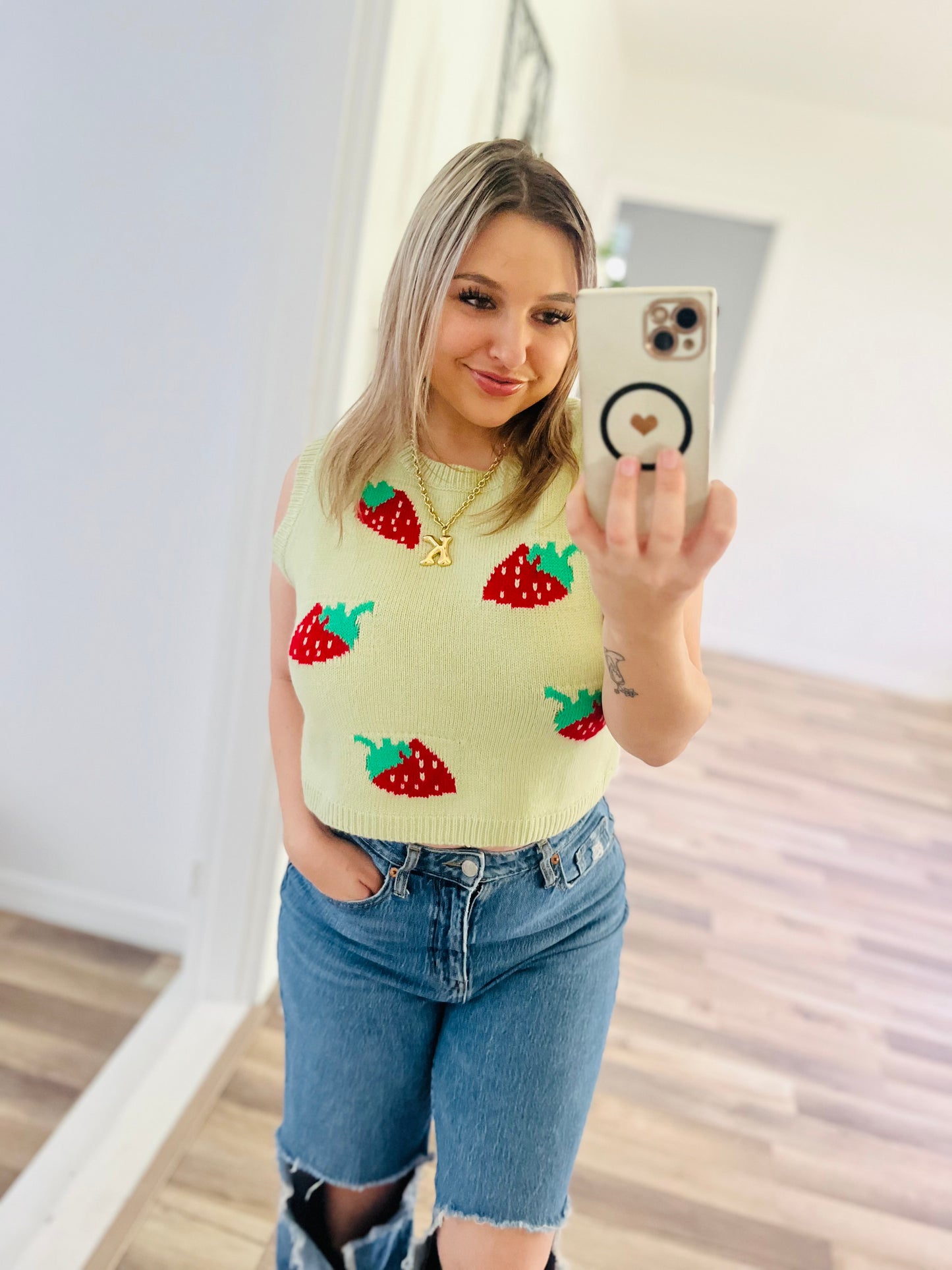 Strawberry print sweater vest