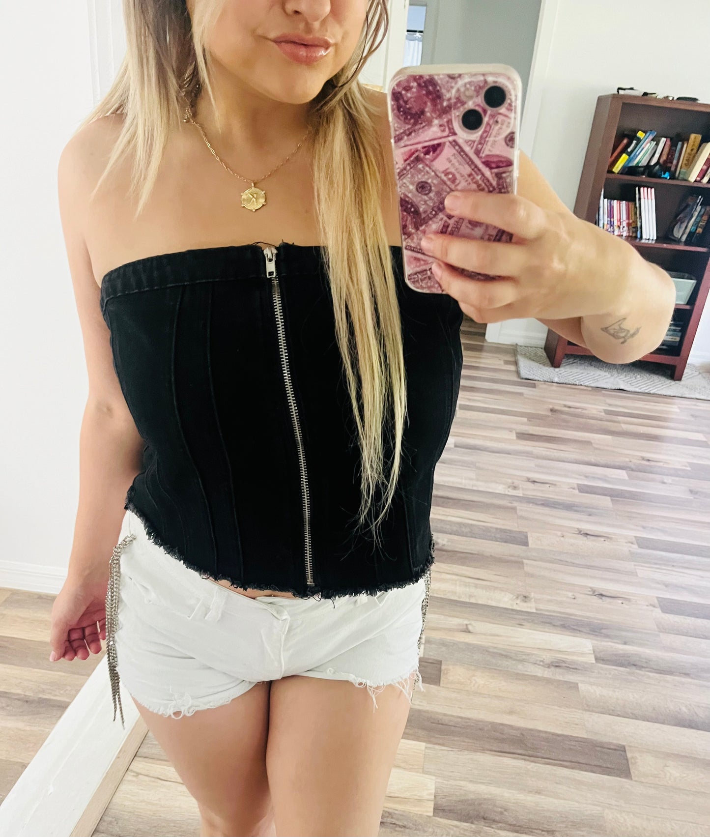 Denim zipper crop top