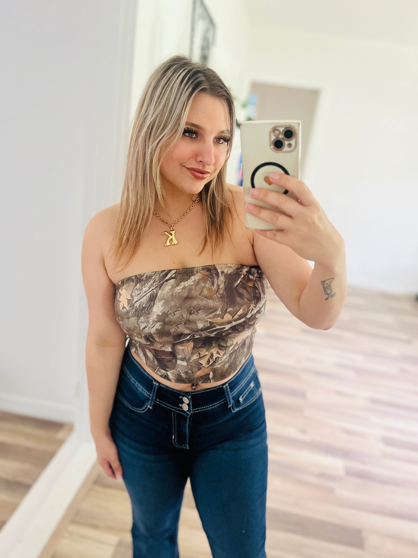 Camo crop tube top