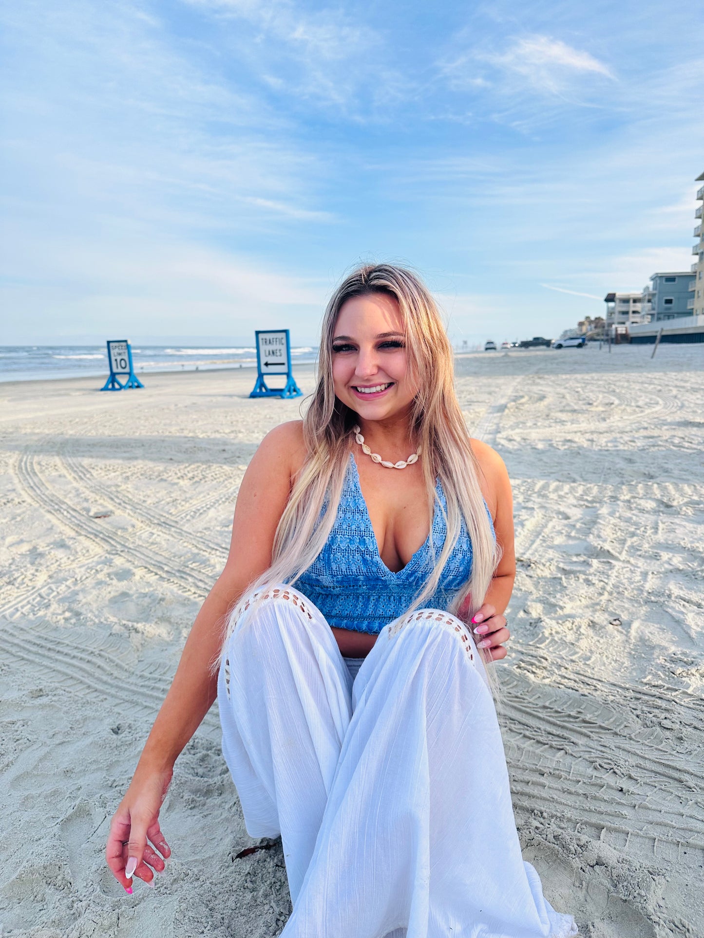 Blanco denim halter tank top