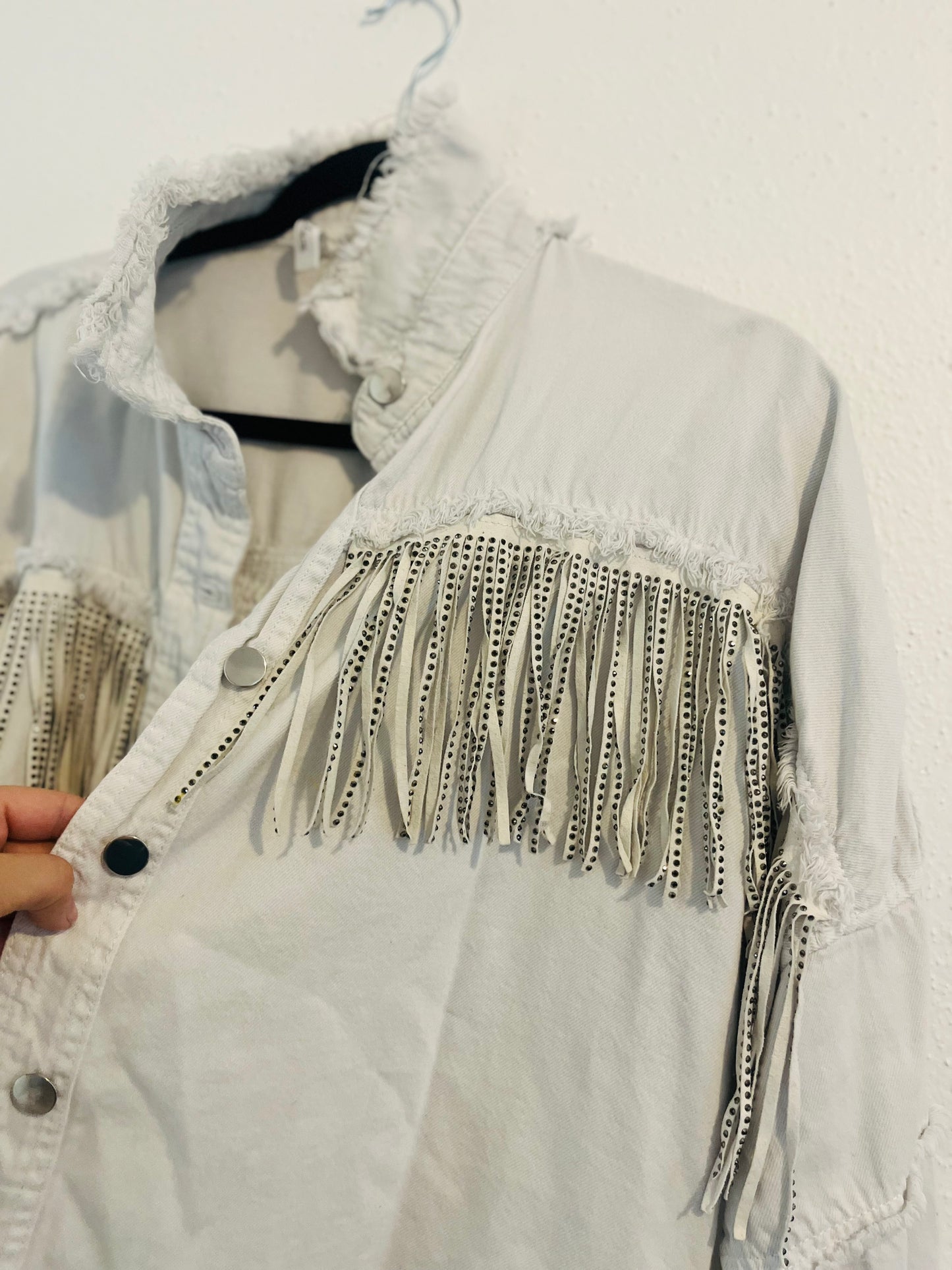 Fringe denim white jacket