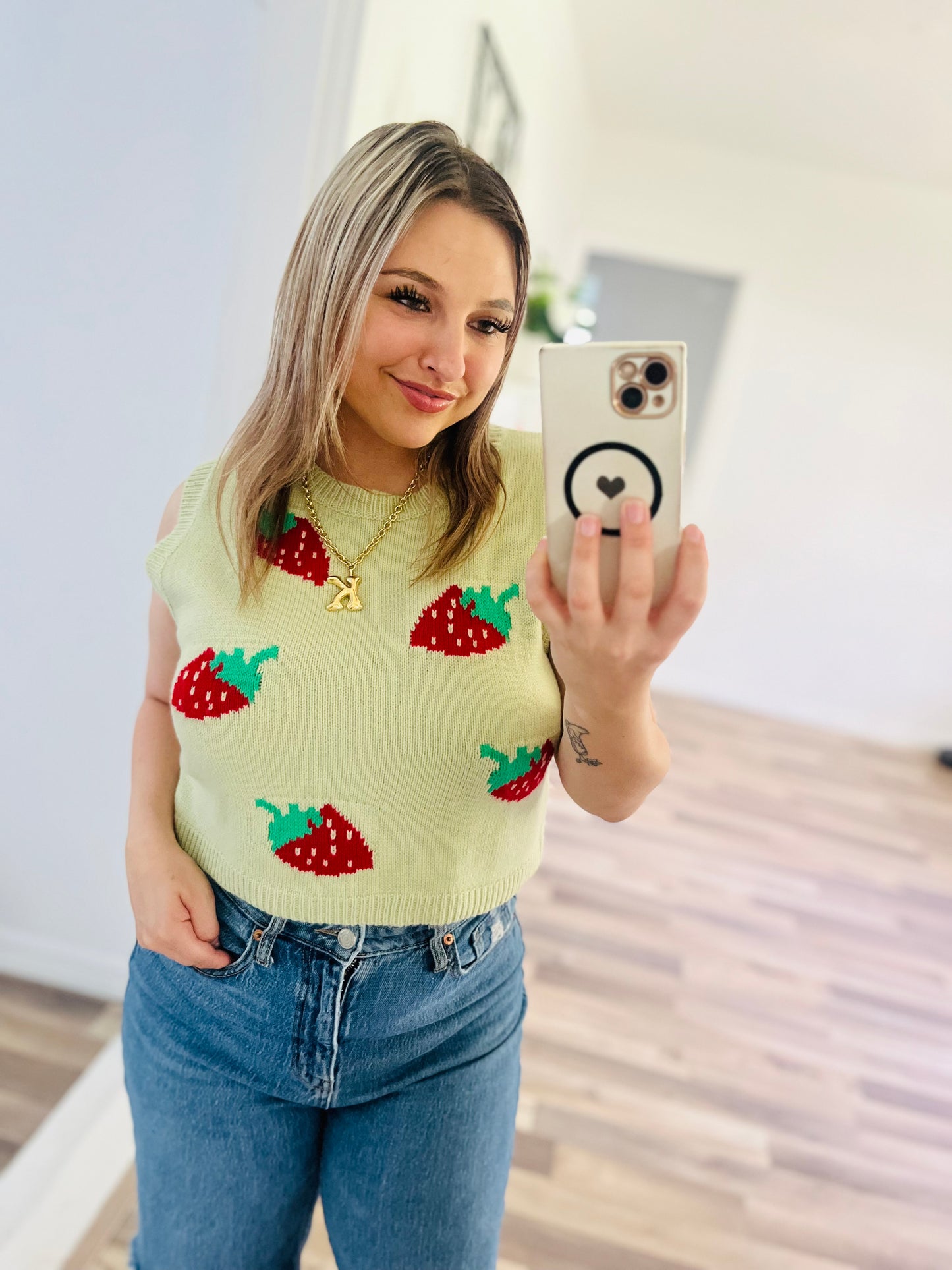 Strawberry print sweater vest