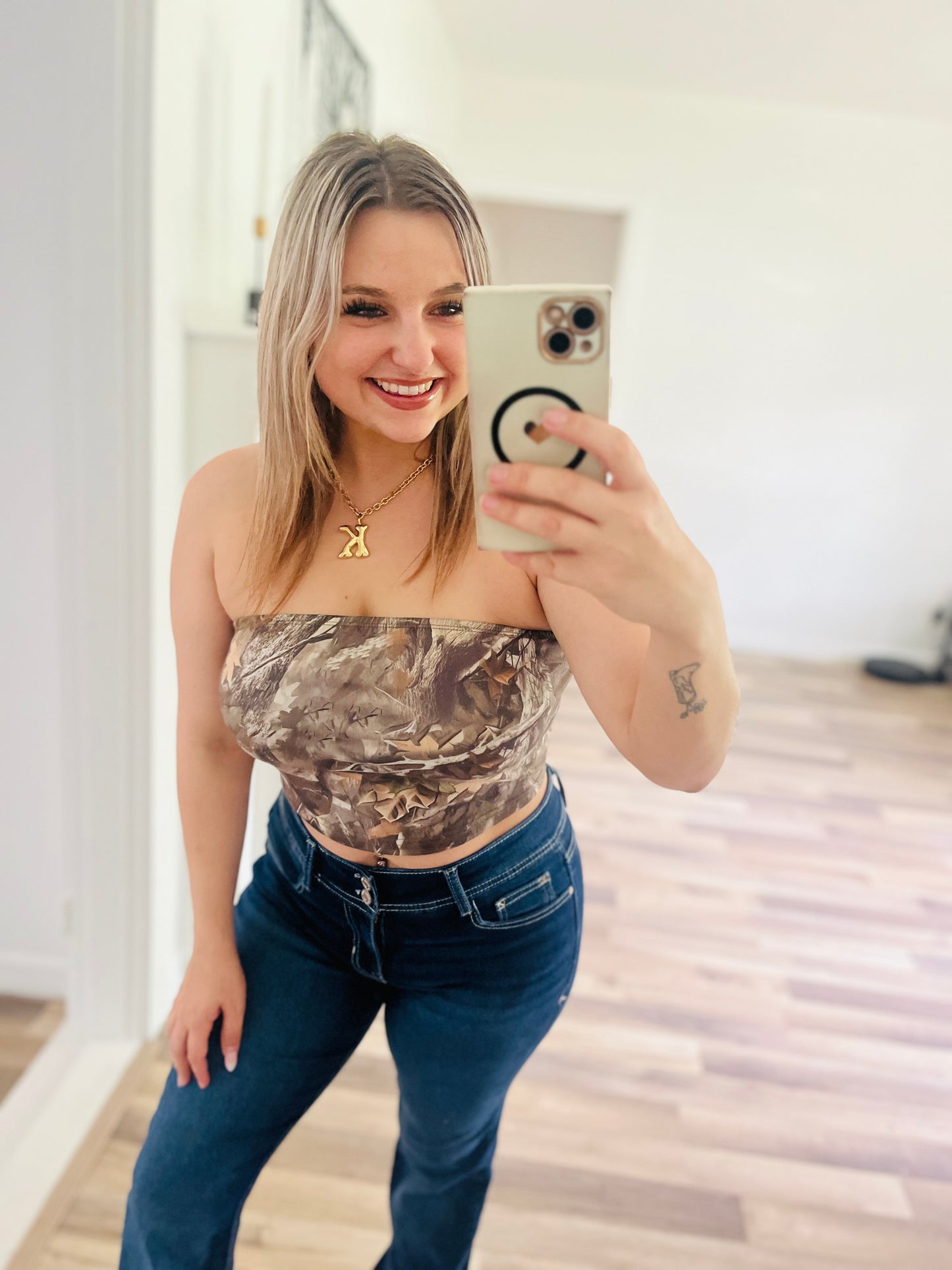 Camo crop tube top