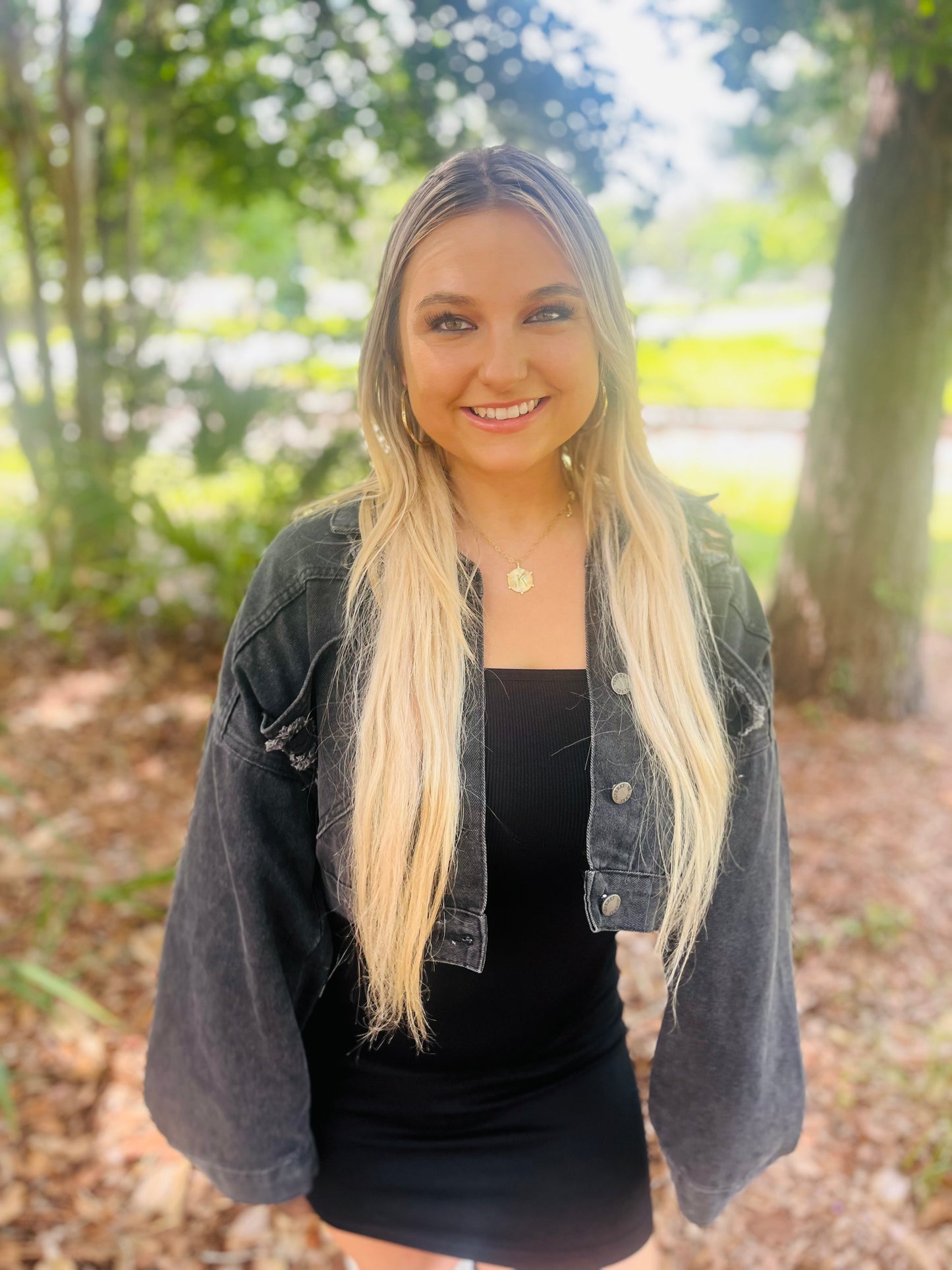 Kay’s sequin jean crop jacket