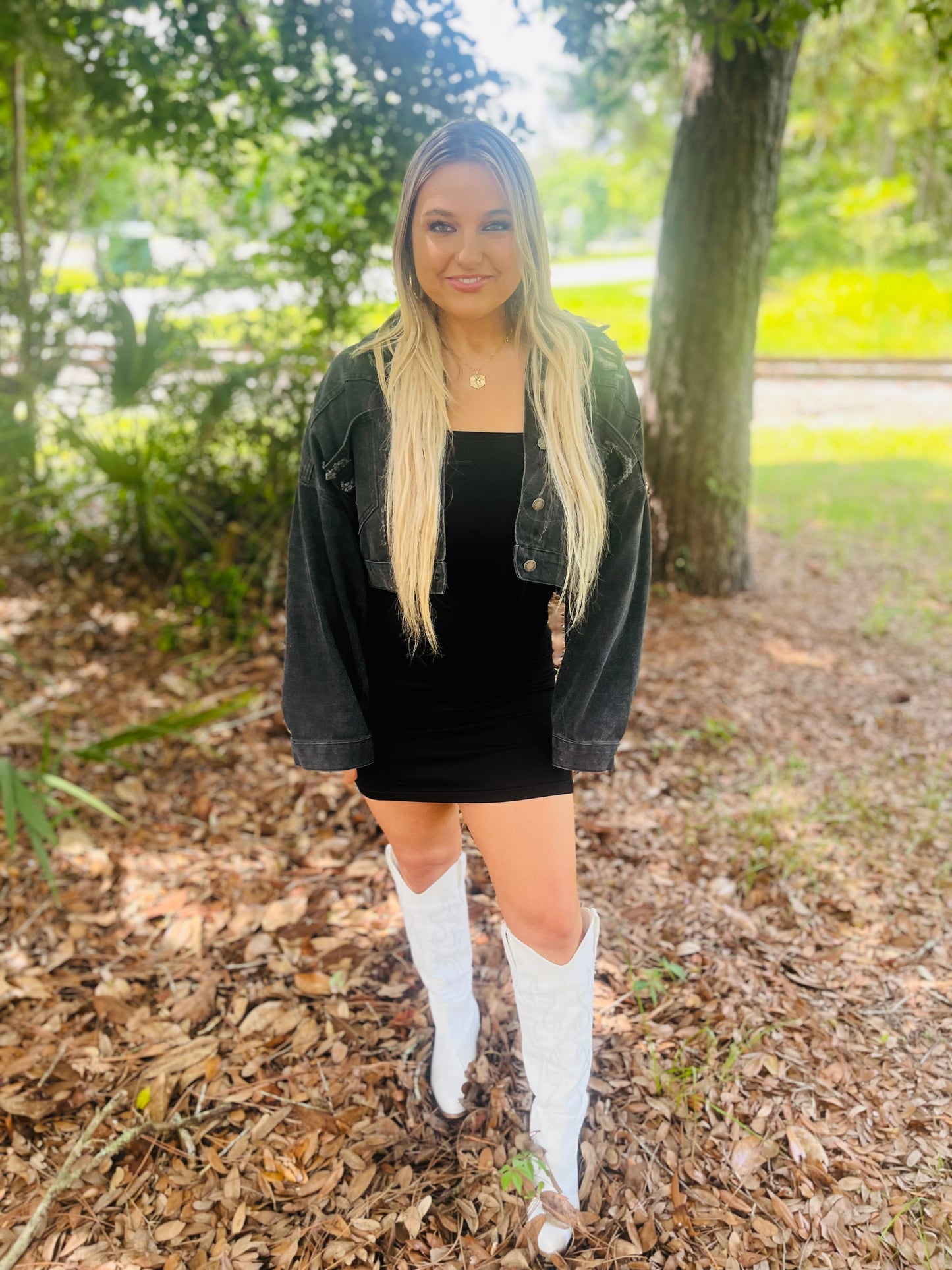 Kay’s sequin jean crop jacket