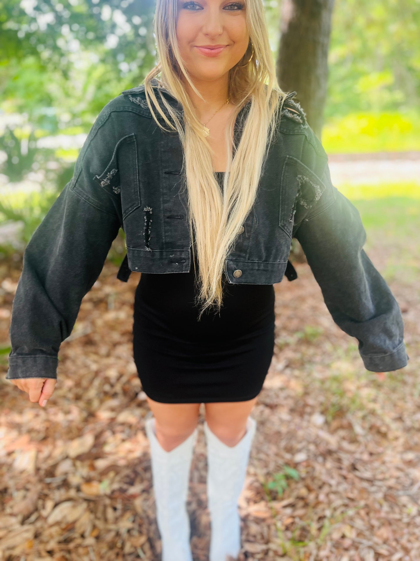Kay’s sequin jean crop jacket