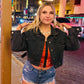 Kay’s sequin jean crop jacket