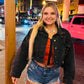 Kay’s sequin jean crop jacket