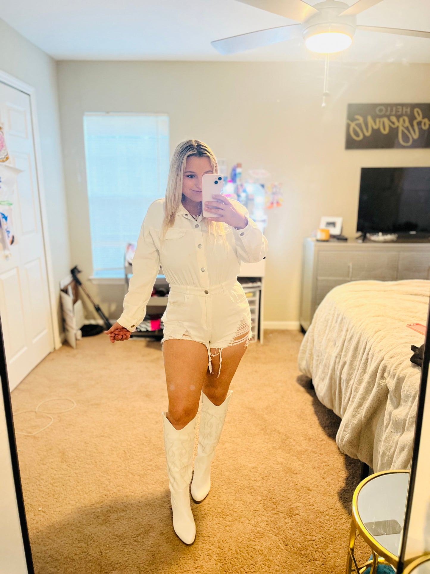 White denim romper