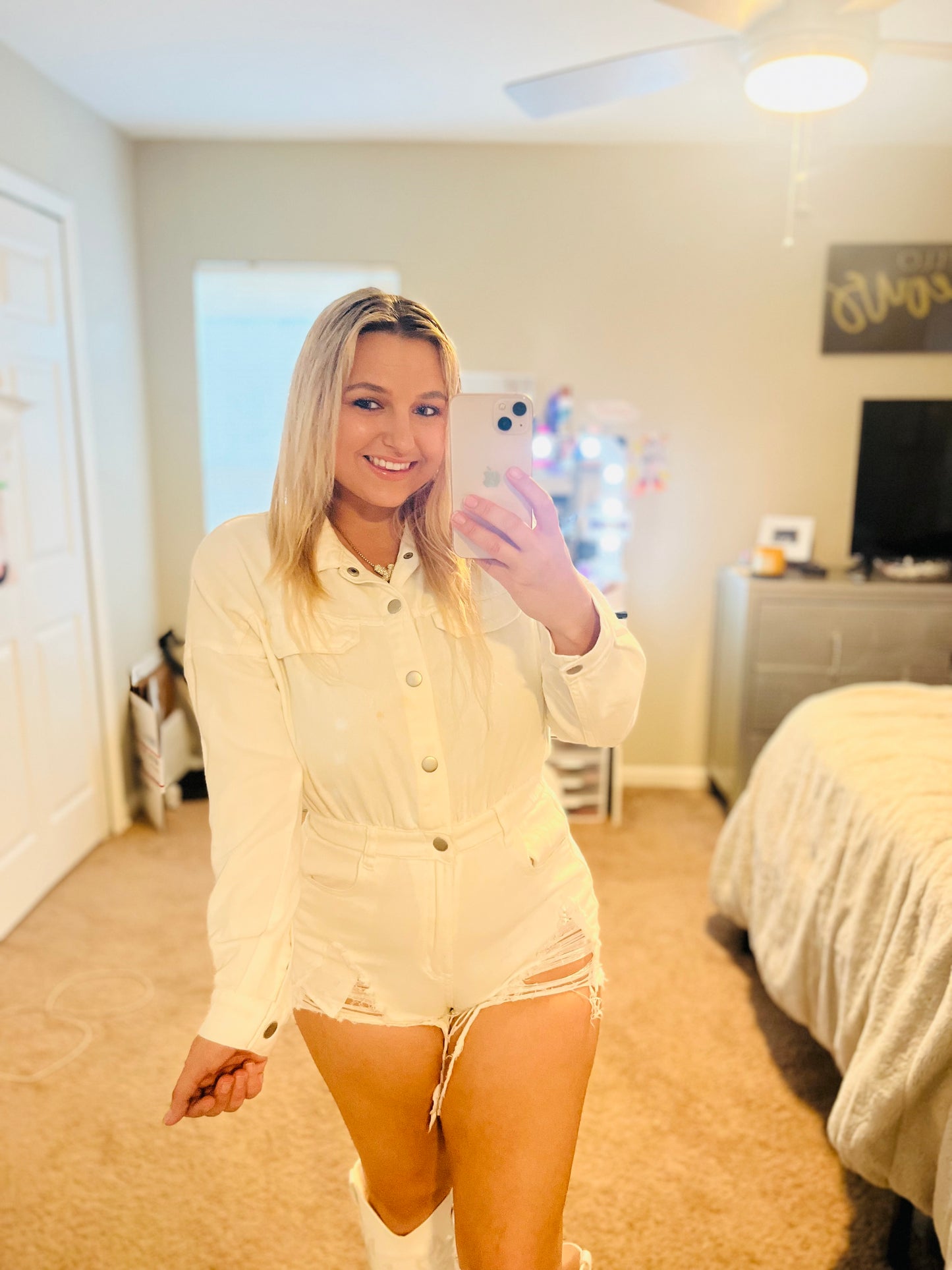 White denim romper